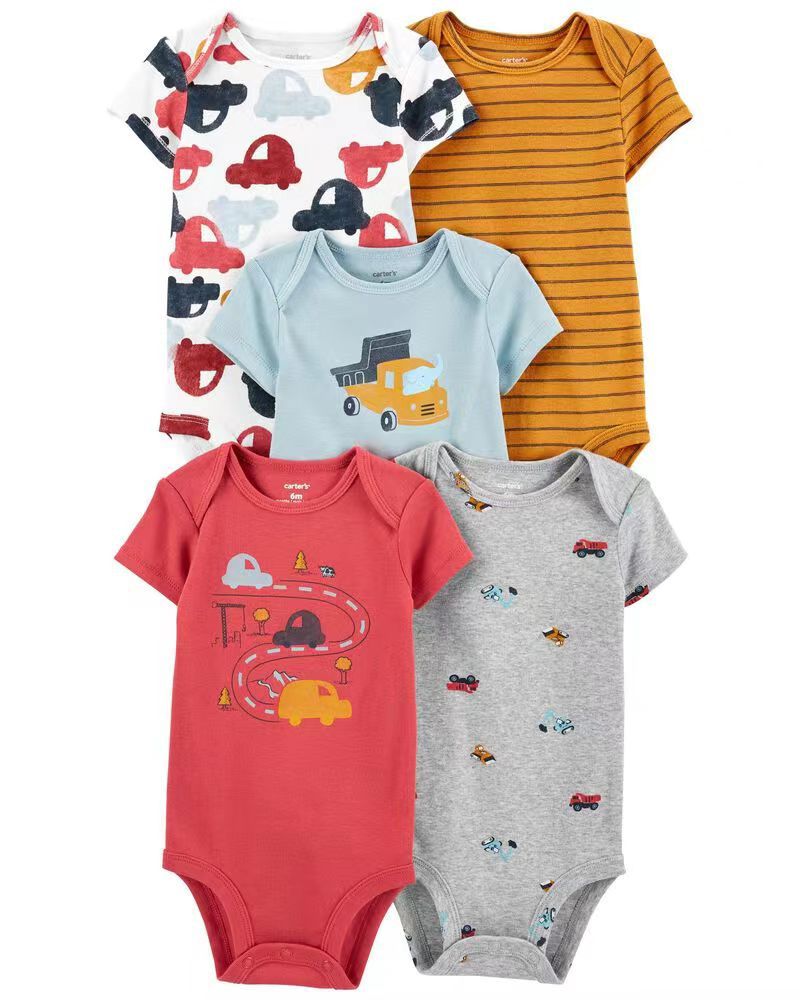 Summer baby jumpsuit short sleeve 5 piece set for male and female babies foreign trade export high-grade habao fart clothing class A cotton suspenders