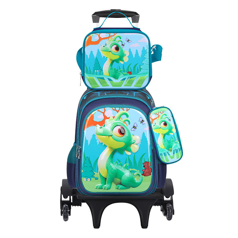 A new cartoon children&#039;s schoolbag pull rod student bag detachable trolley bag three-piece factory wholesale.