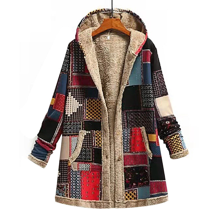 Temperament commuter cotton double-sided loose top Winter red European and American retro beltless plaid fishtail coat