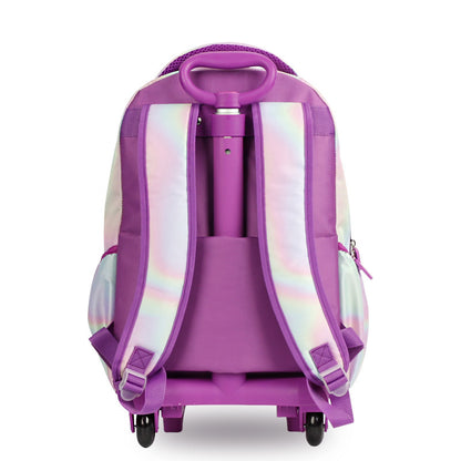 Mochila escolar con ruedas 2023 para estudiantes de primaria, mochila de fútbol de tres piezas, mochila con ruedas para niños de alta calidad de color morado Love 