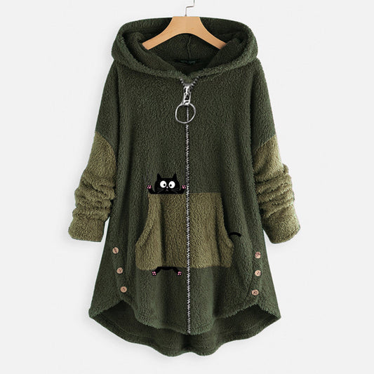 Winter casual style Japanese and Korean casual polyester hooded loose woolen jacket for women