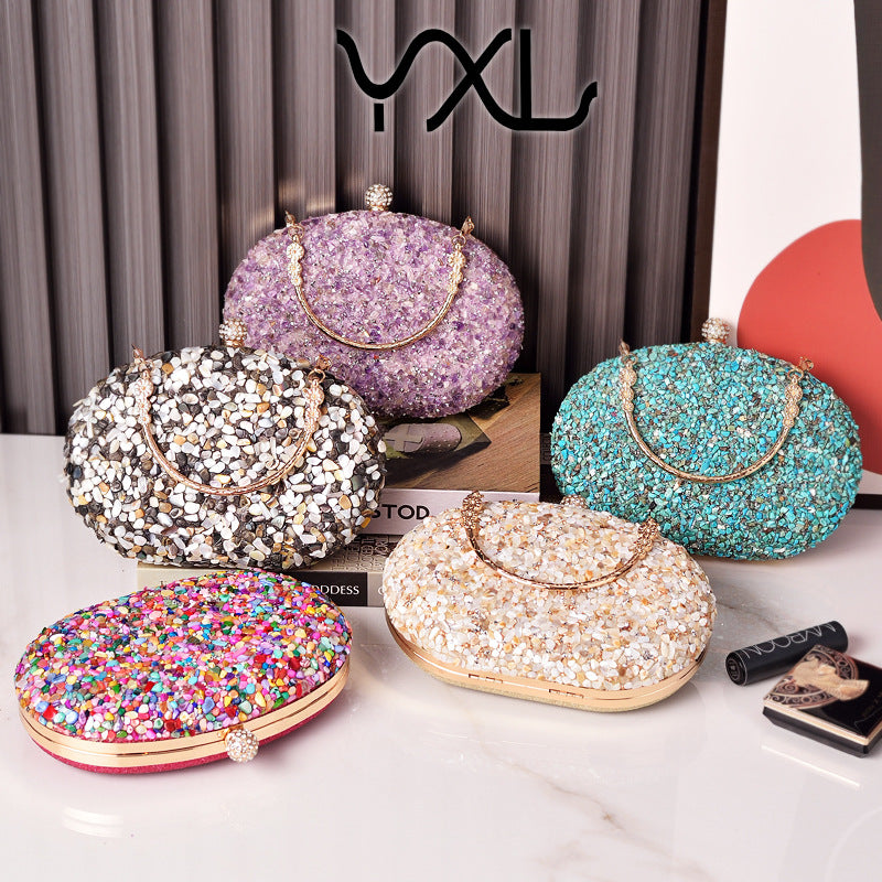 A Cross-border diamond-encrusted dinner bag Round diamond evening bag Handle cheongsam bag Foreign trade banquet bag Factory direct sales bags