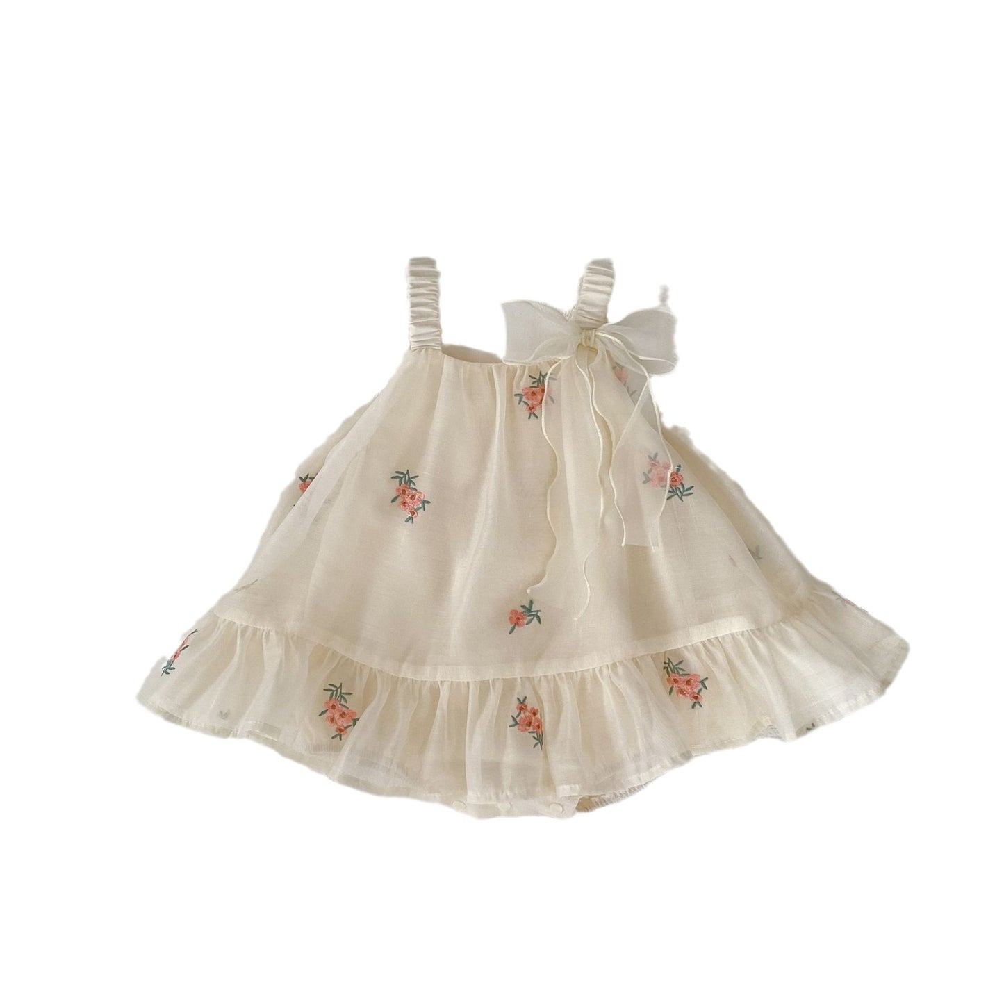 Un vestido de verano en línea para niñas, con un bolso bandolera para bebés, bordado, color caqui, regalo para niñas de un año, vestido de gasa de princesa, ropa de escalada 