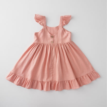 Un producto nuevo de verano de 2024 Vestido de algodón y cáñamo para niña Vestido tipo bandolera para bebé Camiseta sin mangas Falda Amazon International Cross border Instagram