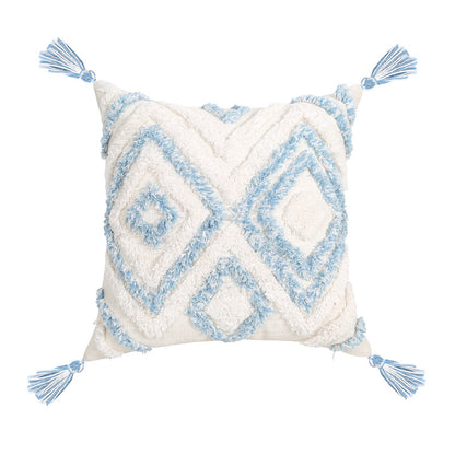 A Bohemian geometric tufted cushion pillow cover blue ins long sofa cushion soft bed and breakfast decorative pillow