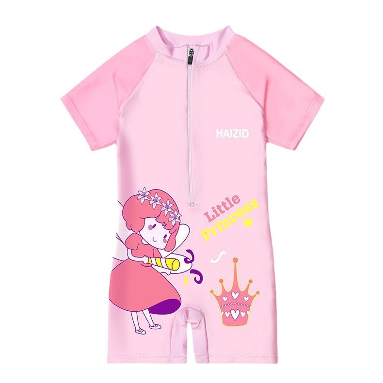 A new children's swimsuit cute cartoon print mermaid short sleeved jumpsuit factory wholesale 0.15KG