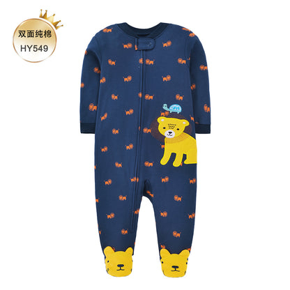 A Foreign trade baby foot-wrapped onesie long-sleeved cotton thin baby four-season air-conditioned clothing pajamas and socks climbing clothing