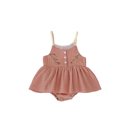 Falda camisola personalizada para niña, verano 2024, pequeña falda bordada fresca, mono triangular para niña 