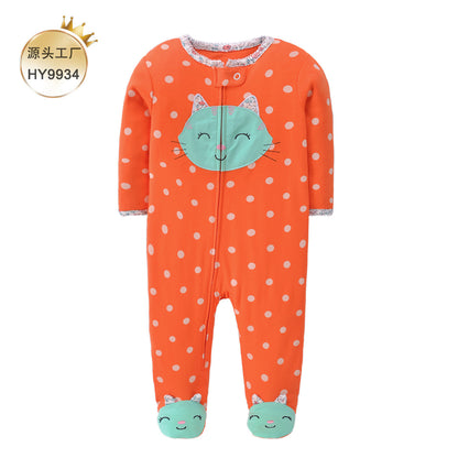 A Foreign trade baby foot-wrapped onesie long-sleeved cotton thin baby four-season air-conditioned clothing pajamas and socks climbing clothing