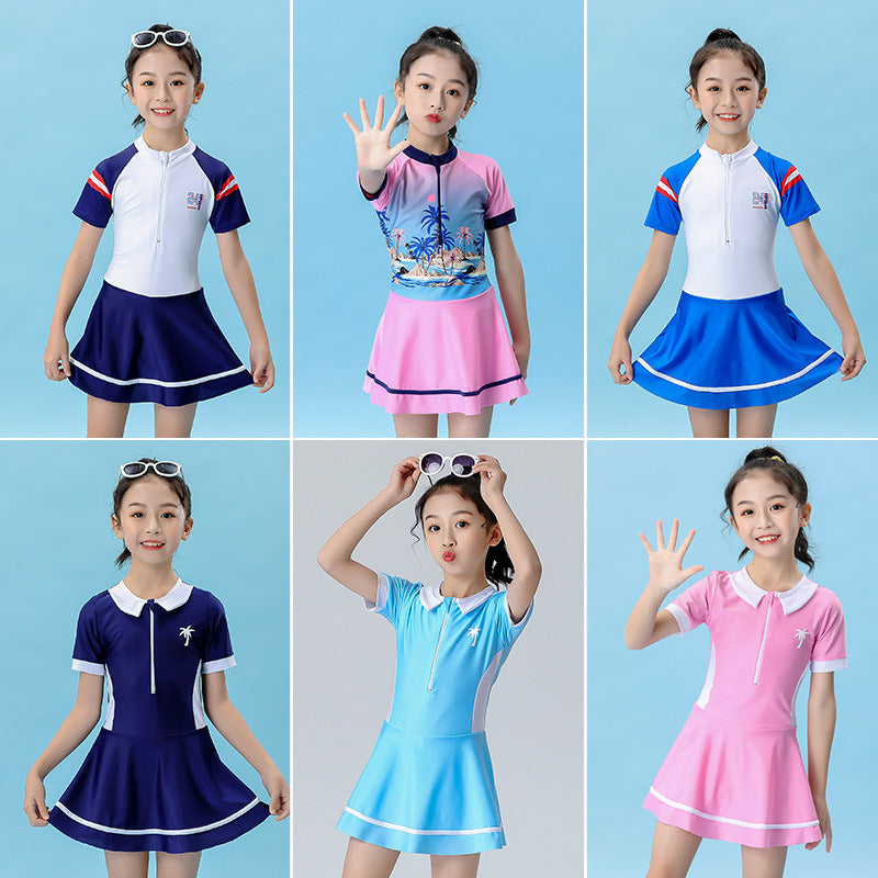 A 【 Polyester Ya Fabric 】 Children's swimsuit Girl's big, small, and medium-sized one-piece student sports training Girl's swimsuit 0.2KG