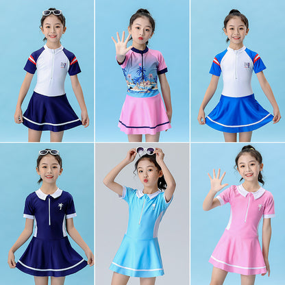 A 【 Polyester Ya Fabric 】 Children's swimsuit Girl's big, small, and medium-sized one-piece student sports training Girl's swimsuit 0.2KG