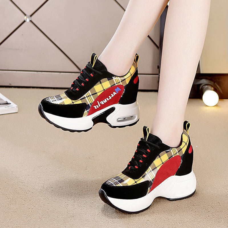 Women's shoes with an inner height increase of 6cm, Dad's shoes, women's spring new mesh thick sole, slimming casual sports shoes, cross-border