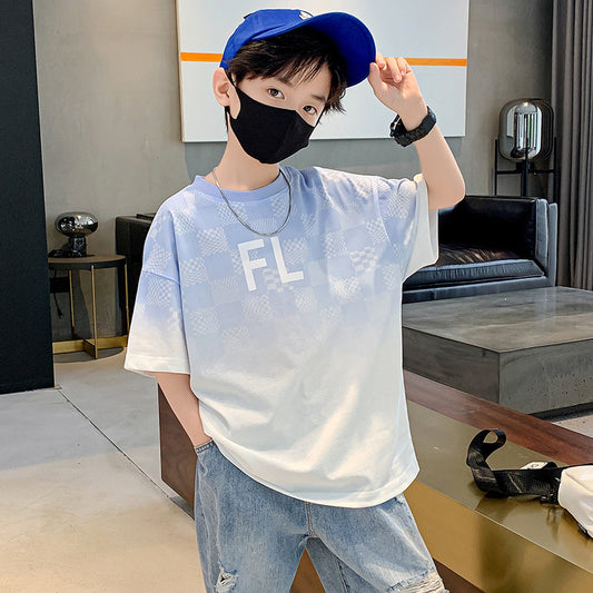 A boy short-sleeved cotton T-shirt summer Joker Western style loose half sleeve T casual boy shirt Zhongda children&#039;s clothing