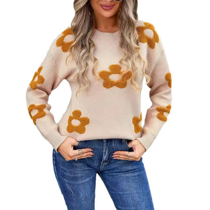 A autumn and winter new Amazon women's sweater European, American foreign trade cross-border women's flower personalized large size sweater tide