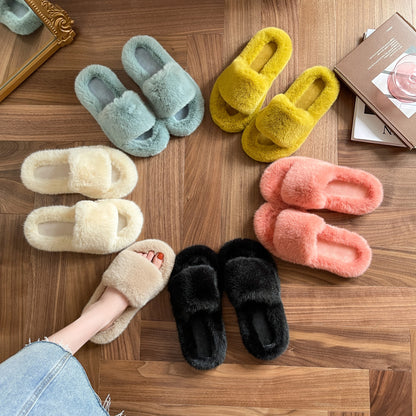 Autumn and winter flat slippers women's clothing store fashion wool cotton shoes 0.3kg