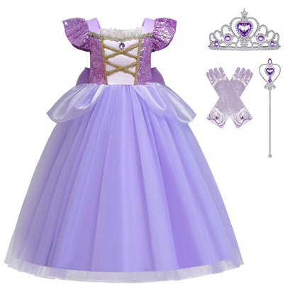 Un nuevo vestido romántico de hielo y nieve de 2024, vestido de princesa de pelo largo de Sofía, vestido de actuación de Halloween para niñas, vestido largo de 0,35 kg 