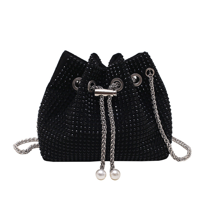 Bolso de mujer con bandolera de diamantes brillantes y bolso tipo cubo