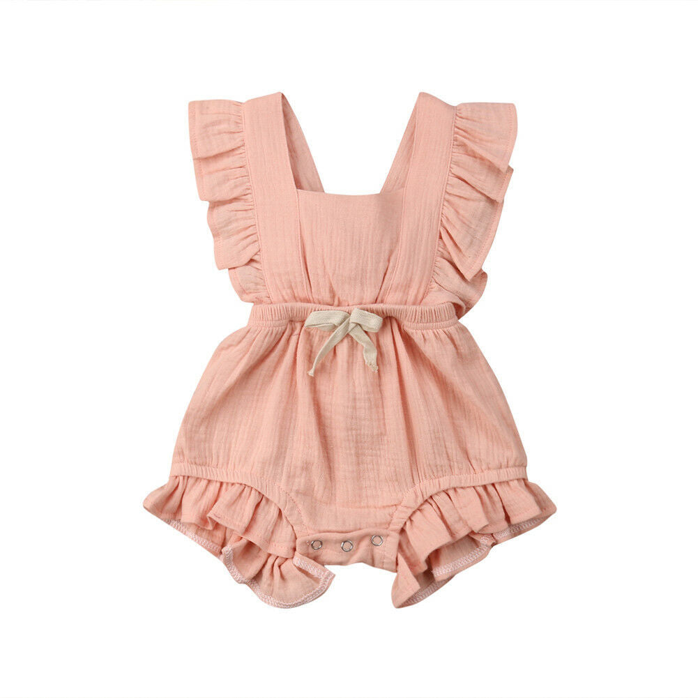 Cross-border foreign trade children&#039;s one-piece khaki solid color ruffled sleeveless jumpsuit 0.1kg