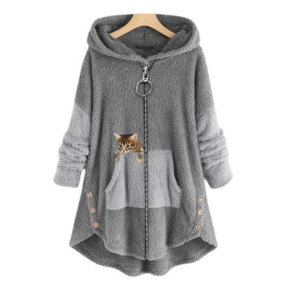 Zipper women's sweatshirt casual loose versatile zipper warm mid-length jacket women's clothing