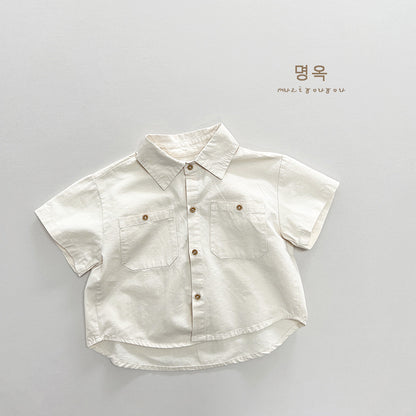 Copy a good match ~ spring and summer new children's half-sleeved shirts for boys and women, Japanese Korean version of simple short-sleeved jackets, trendy children's clothing