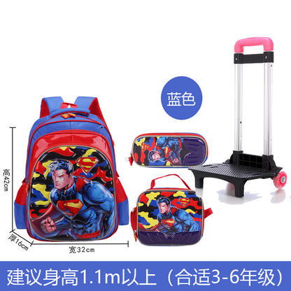 A Factory spot new foreign single three-piece backpack boys, girls, primary school students, children's trolley schoolbags, large capacity