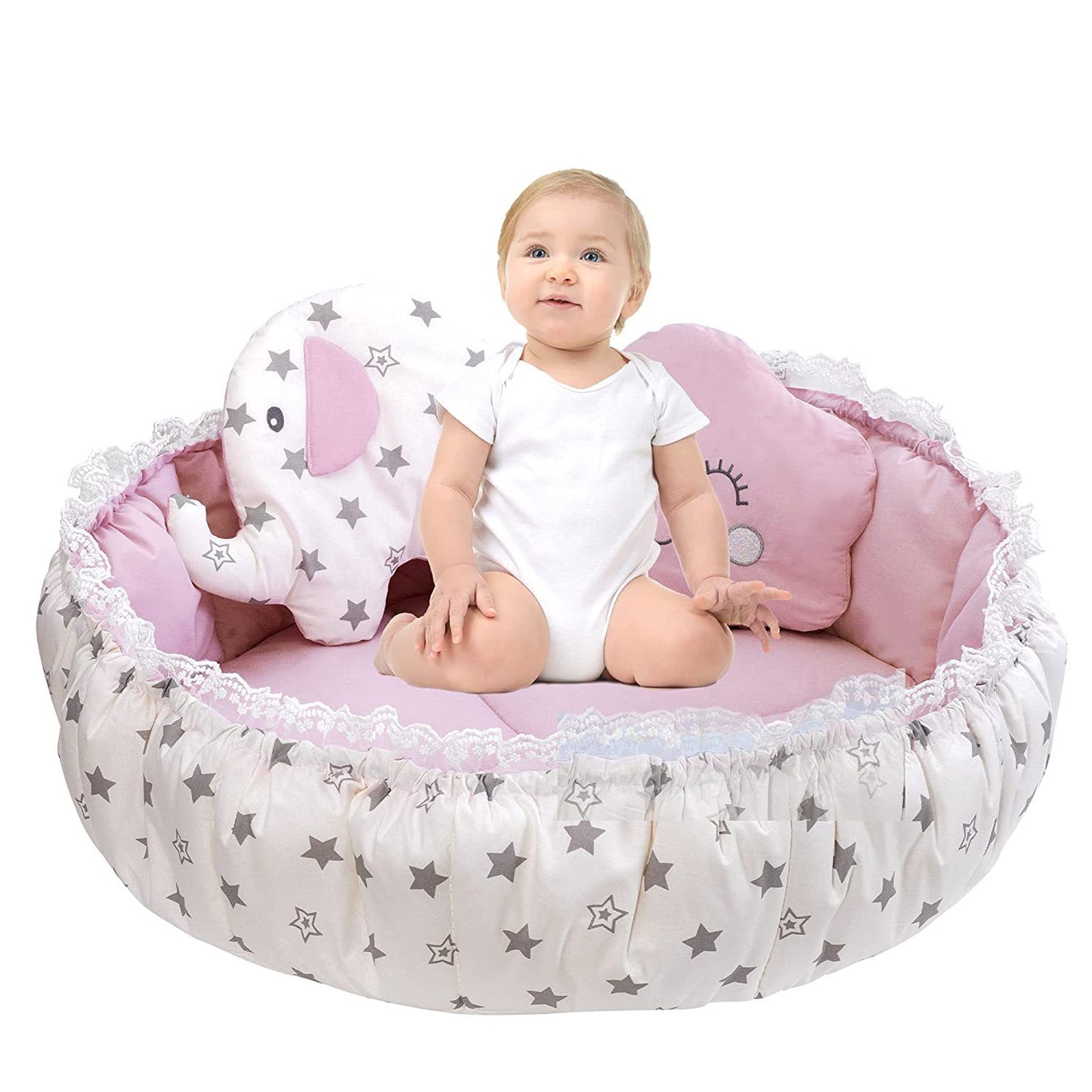 A new baby multi-function adjustable game mat sleeping bed round solid color lace game mat climbing mat crawling mat