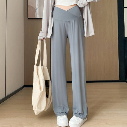 A small maternity pants low waist support ice silk summer thin loose straight wide legs cool fashion sunscreen pants