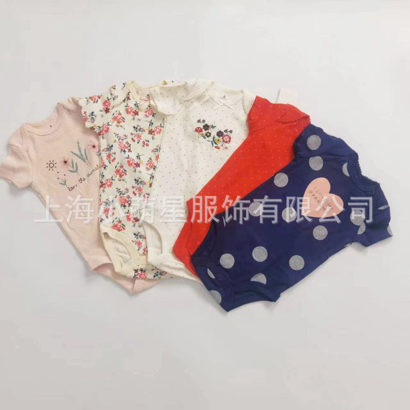 Summer baby jumpsuit short sleeve 5 piece set for male and female babies foreign trade export high-grade habao fart clothing class A cotton suspenders