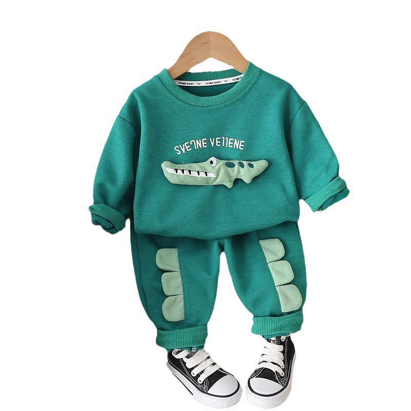 Boy's autumn clothes cartoon crocodile two-piece set of foreign children's clothes 2023 new handsome baby Korean version of the tide baby 0.3kg