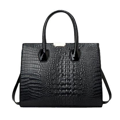 Crocodile pattern gradient three-piece large-capacity shoulder crossbody handheld tote bag