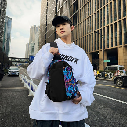 A graffiti breast bag men's niche design sense trendy cool sports messenger bag trendy brand versatile student travel shoulder backpack women