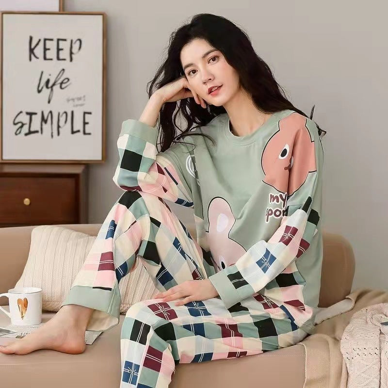 Una gran cantidad de pijamas al por mayor para mujer, primavera y otoño, manga larga, otoño e invierno, ropa de estar por casa, traje holgado simple de talla grande para mujer, ropa exterior 