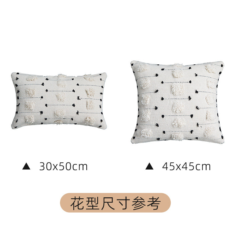 A Single-sided cotton thread cut flower four-corner fringed pillow cover does not contain pillow core, household sofa waist office waist pillow cushion cover