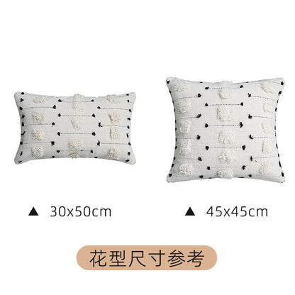 A Single-sided cotton thread cut flower four-corner fringed pillow cover does not contain pillow core, household sofa waist office waist pillow cushion cover