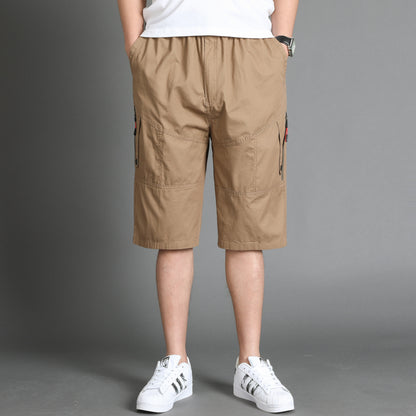 A cotton men's casual pants summer thin large size loose mid-life cargo sweatpants cropped pants men's cropped pants