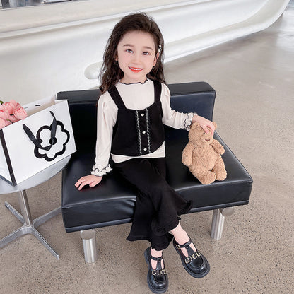 Girls' lace vest three-piece spring and autumn style new foreign fashion children's casual set baby autumn suit 0.5kg