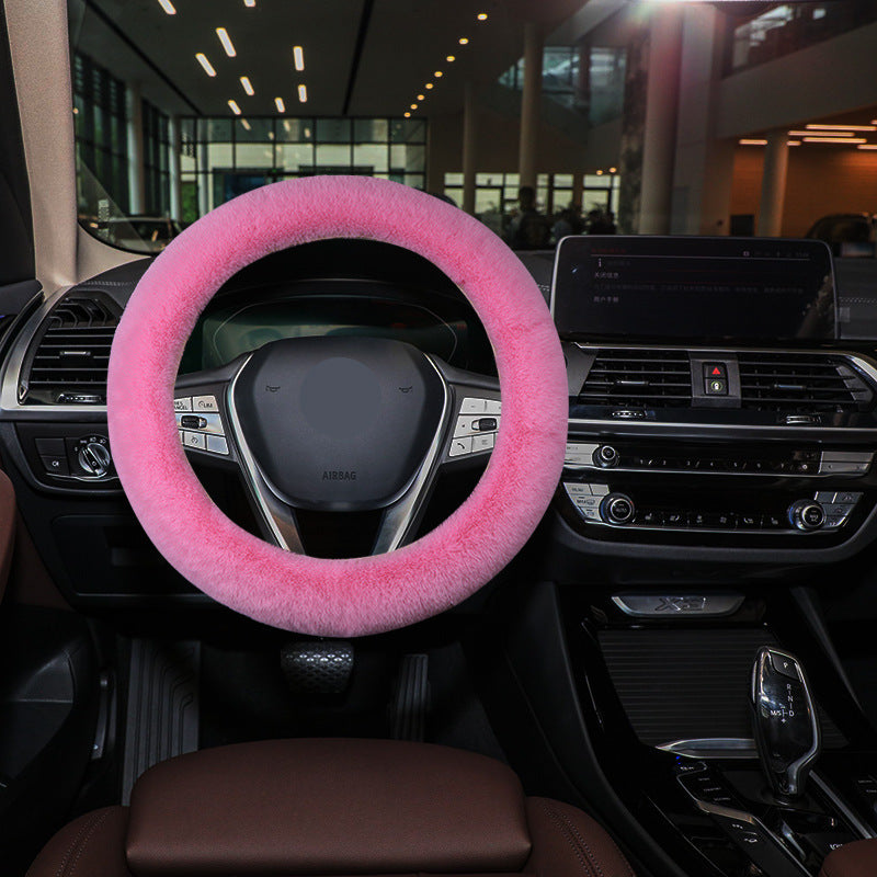 Winter short plush handlebar cover imitation rabbit fur gear lever handbrake three-piece set plush car steering wheel cover (moq:10 set , if  buy one piece need 1usd extra fee )