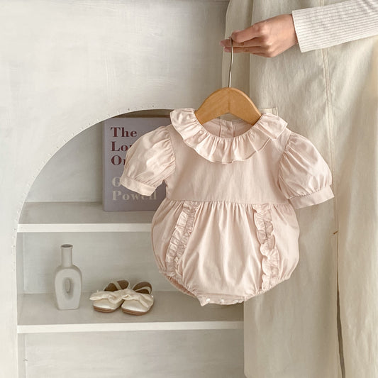 A cross-border baby clothes 2024 summer cotton bubble sleeve wooden ear baby Ha clothes one-piece bag fart clothes