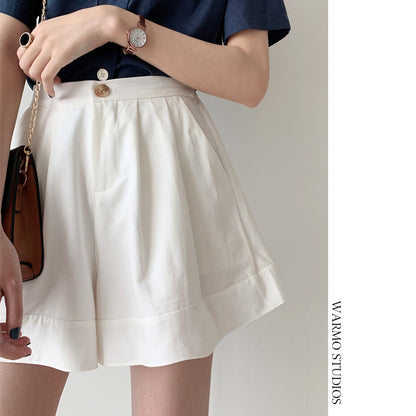 A versatile a word cotton and linen tooling shorts high waist 2024 summer white casual pants slim wide leg pants skirt women