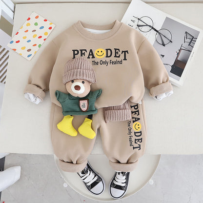 A boys' suit spring clothes new children's spring and autumn sweater cartoon three-dimensional bear boy foreign style two-piece set