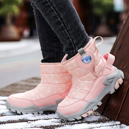 Girls and boys thickened children's boots high-top cotton shoes anti-skiing shoe buckles winter plus velvet to keep warm new snow