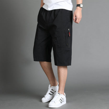 A cotton men's casual pants summer thin large size loose mid-life cargo sweatpants cropped pants men's cropped pants