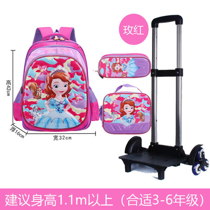 A Factory spot new foreign single three-piece backpack boys, girls, primary school students, children's trolley schoolbags, large capacity