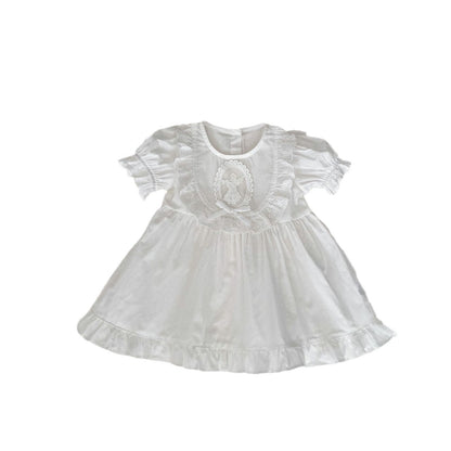 A girl&#039;s summer dress western lace princess dress 2024 new baby girl baby net color bubble short sleeve dress