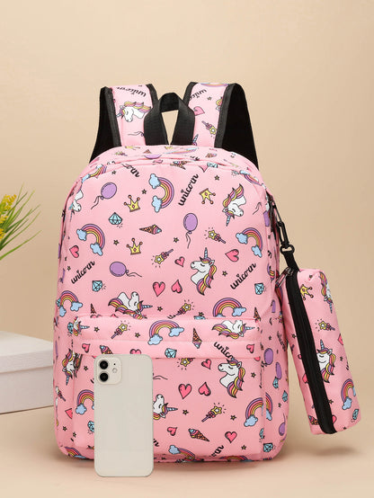 Mochila de estudiante de secundaria de Amazon para mujer, mochila infantil de unicornio, bolso bandolera, estuche para lápices, conjunto de tres piezas, bolso de hombro para mujer 