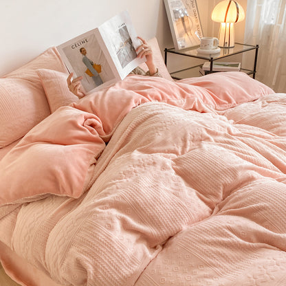 Class A Milk Velvet Four-Piece Set Autumn and Winter Coral Velvet Bed Sheets Double-sided Pile Pile Thickened Duvet Cover Warm Bedding 4 4.5kg