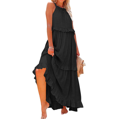 A Europe, America 2024 summer new vacation wind ruffle leaf edge long dress Amazon pendulum elegant beach dress women