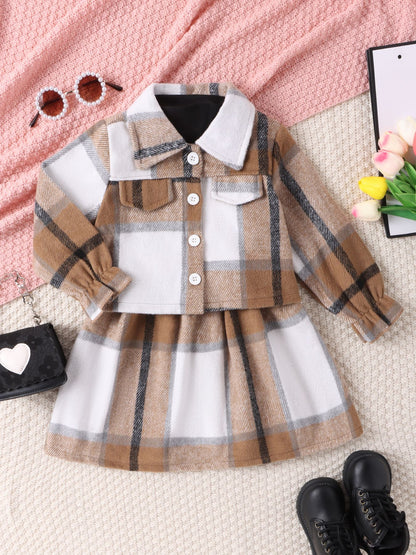 Girls sell new products in autumn. Girls&#039; high-necked plaid dress plaid coat two-piece suit. 0.25kg