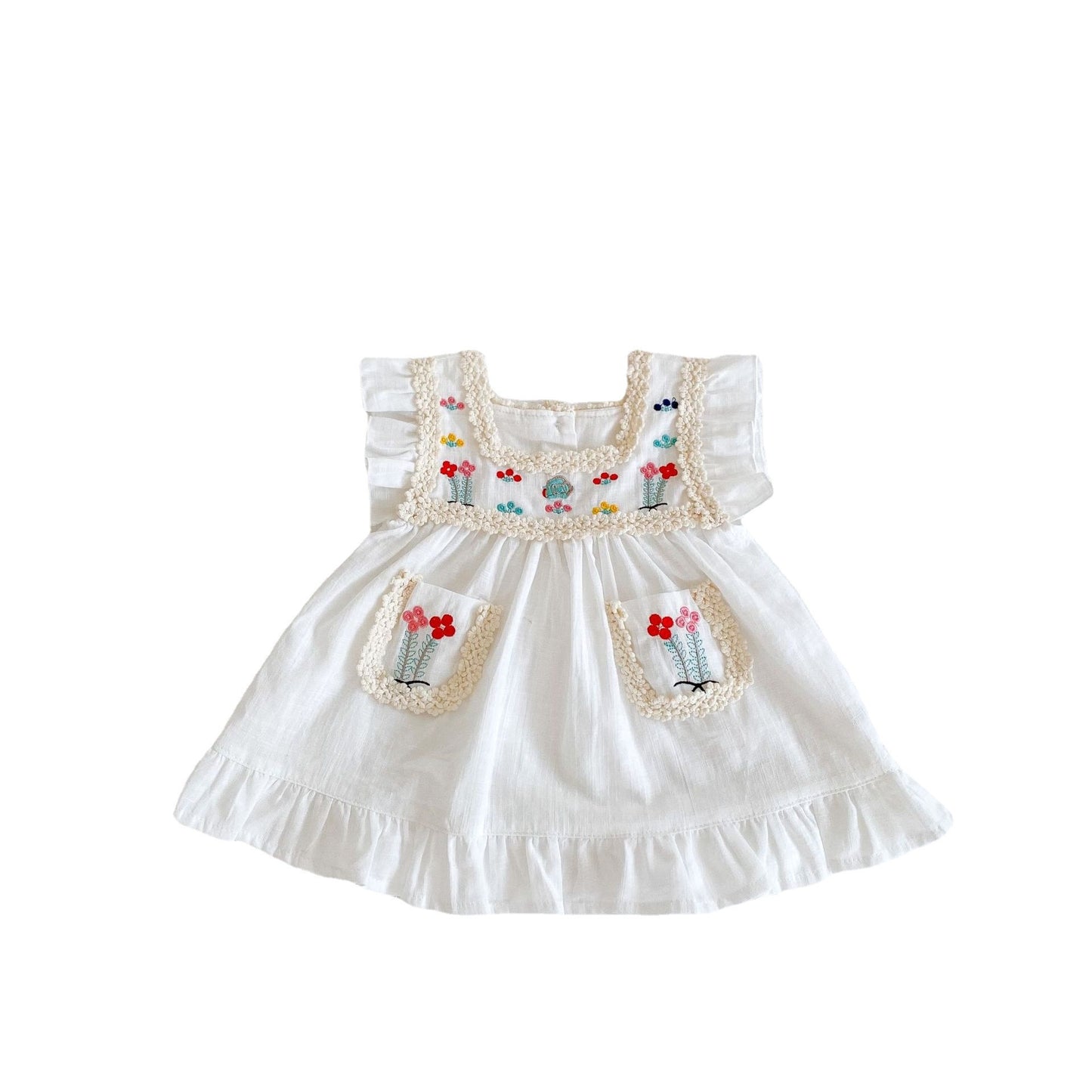 A ins 2023 verano nuevo bebé niña bordado vestido fino bebé 0-3 años vestido blanco vestido de princesa 