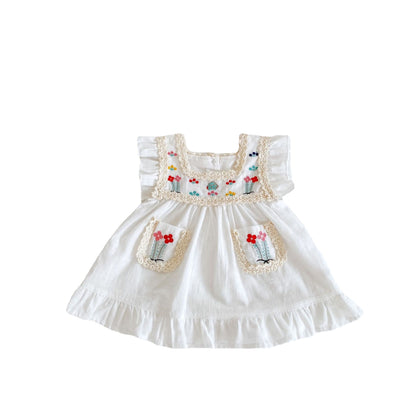 A ins 2023 summer new girl baby embroidered thin dress baby 0-3 years old white dress princess dress